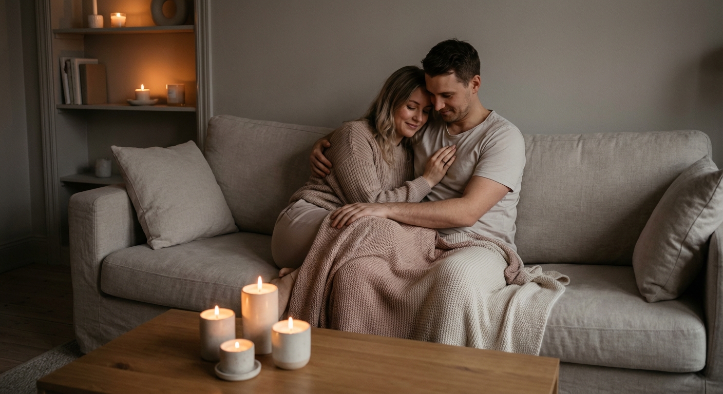 Romantiline paar diivanil